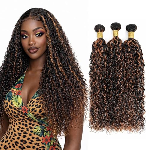 DiexrLamx P1B30 Highlight Ombre Curly Human Hair Bundles 3 Pack 8-30 Inch