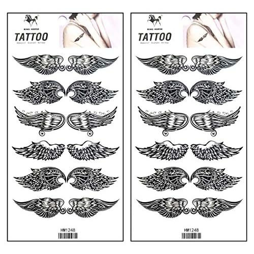 Tattoos 2 Sheets Angel Wings Cartoon Tattoo Art Fashion Temporary Tattoos Body Art Stickers Fake Waterproof Removable Stickers Party for Teens Men Women (08)
