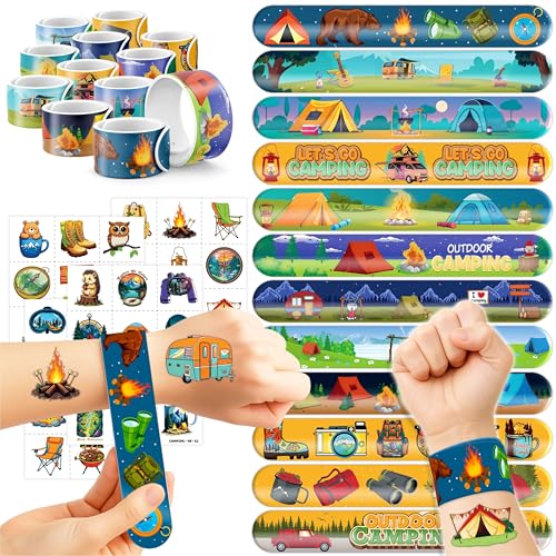 72-Piece Camping Party Favors Set – Slap Bracelets & Tattoos