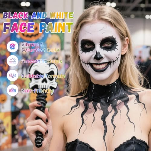 Water Based Face Paint - Professional High Pigment Black & White