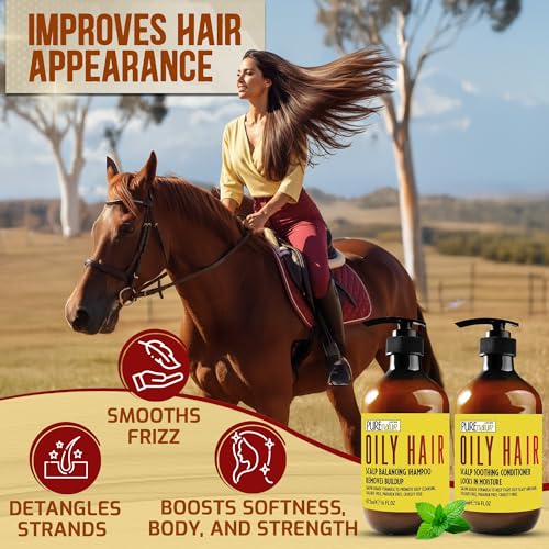 Oily Hair Shampoo & Conditioner Set - Sulfate Free, 16 Fl Oz
