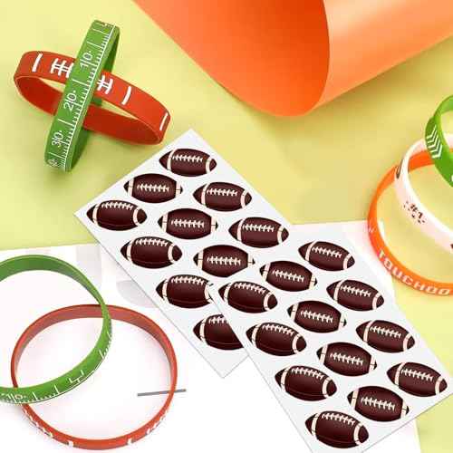 144PCS Football Party Favors 120PCS Brown Football Tattoos 24PCS Green and Brown Football Silicone Bracelets Wristbands for Football Game Touchdown Tailgate Cheerleaders Party Decoration favors