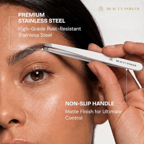 Beauty Power Slant Tip Precision Tweezers - Stainless Steel