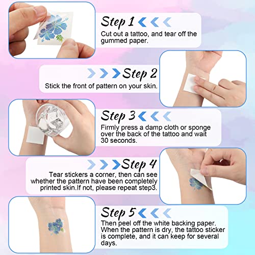 Kathfly 180 Pcs Hibiscus Temporary Tattoos Glitter Flower Stickers