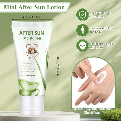 12 Pcs After Sun Lotion Mini Aloe Vera Lotion Bulk Travel, 1 oz Travel Size Aloe Vera Skin Moisturizer Organic Mini Sunscreen Bulk Party Favor Moisturizing for Face and Body