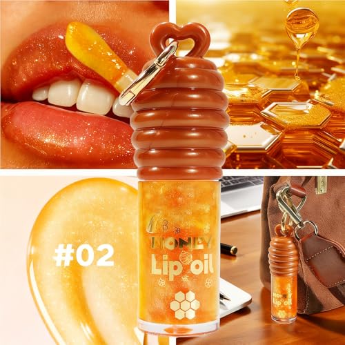 Honey Hydrating Lip Oil Keychain with Vitamin E, 2-Pack