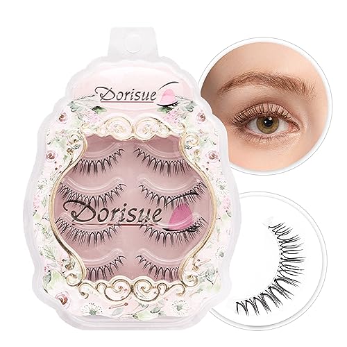 Dorisue Eyelashes natural look 3D lightweight Natural short eyelashes Perfect for Everyday lashes Handmade lashes with Hight Quality 4 pack E3