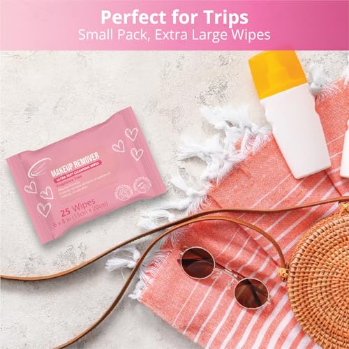 Air Jungles Makeup Remover Wipes 25 Count (Pack of 4), Alcohol-Free & Fragrance-Free, Extra Large Facial Towelettes for Face & Eyes, Removes Waterproof Makeup, Infused with Vitamin E