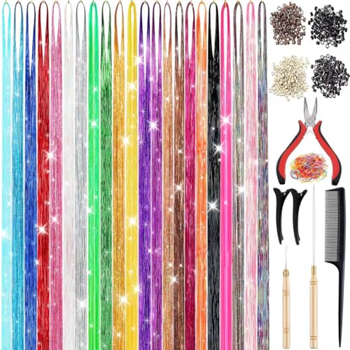 Hair Tinsel Kit 22 Colors 7700 Strands 48 Inch Extensions