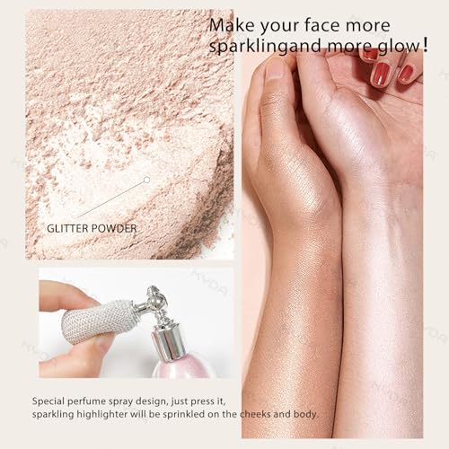 KYDA Champagne Gold Highlighter Spray for Face & Body, Glitter Makeup, High Gloss Finish