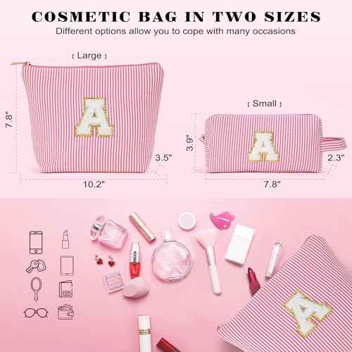 Travel Makeup Bag Set - Travel Essentials, Initial Make up Cosmetic Bag Makeup Pouch Travel Toiletry Bag | Cute Purple Stuff Birthday Gifts for Women Mom Daughter, Purple Letter A