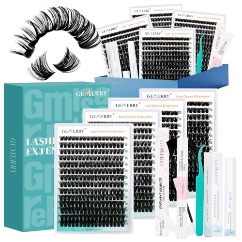 GEMERRY Lashes Clusters Kit Thick Lash Clusters 2 Styles 728Pcs Fluffy Lash Clusters Kit with Waterproof Bond and Seal Remover Tweezers for Beginners£¨2X 100P+200P£©