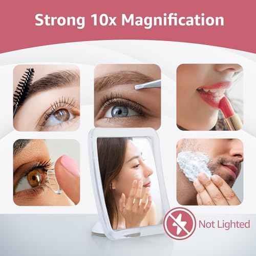 MIRRORVANA 10X Magnifying Makeup Mirror with Suction Cup - Suitable for Cosmetic, Vanity, Bathroom, and Travel Use - Designed for Precise Makeup Application and Skin Care - 6.3" x 6.3" (Square)