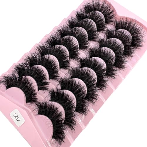 HBZGTLAD Faux Mink False Eyelashes, 9 Pairs, Fluffy Dramatic Volume, Long Strip Wispy Lashes (LZ-12)