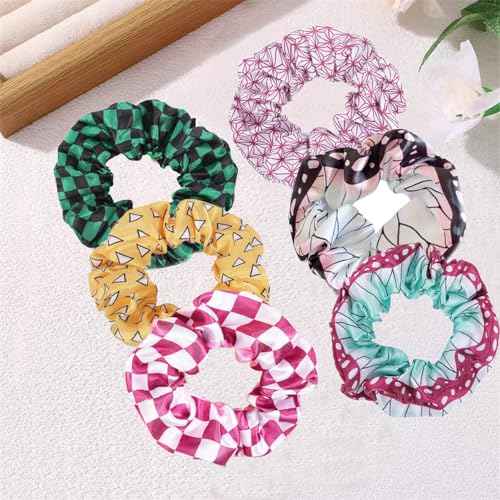 6Pcs Anime Hair Scrunchies Colorful Hair Ties for Women Girls, Elastic Hair Bow Scrunchy Ponytail Holder, Cosplay Costumes Hair Accessories