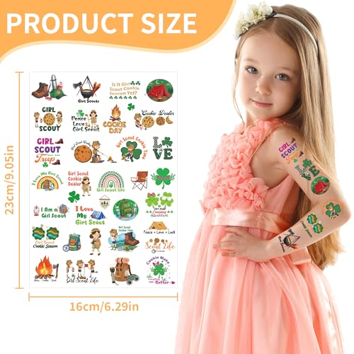 Girl Camping Temporary Tattoos - 200+ Girl Adventure Tattoo Decorations, Scout Party Favors Supplies, Inspirational Stickers for Classroom School Prize (8 Sheets)