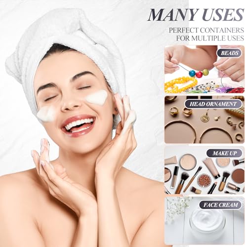 Patelai 60 Pcs Plastic Container Jars with Lids Round Clear Travel Cosmetic Container Jars for Toiletries, Lotion, Cream, Ointments, Makeup, Rhinestone, Samples, Kitchen Storage (White,1 oz)