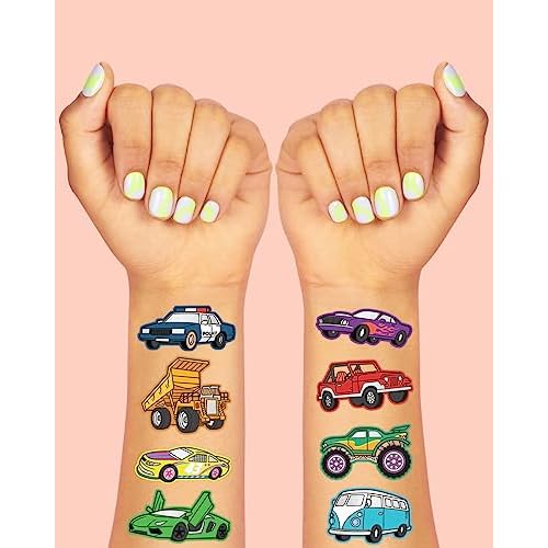 xo, Fetti Cars and Trucks Temporary Tattoos for Kids - 42 Foil style | Birthday Party Supplies, Race Car Party Favors + Construction Decor