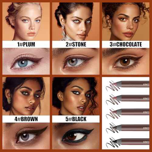 Pinkiou 5 Colors Eyeliner Pencil Set, Waterproof Smudge-Proof Eye Liner Pencil, Long-Lasting Makeup Pencils for Eyebrows and Eyeliner (Plum, Stone, Chocolate, Brown, Black)?