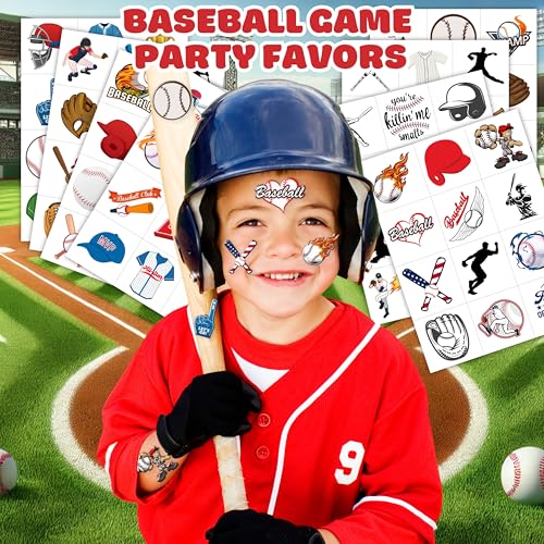 96PCS Baseball Pre-Cut Temporary Tattoos for Kids - Sports Themed Birthday Party Supplies, Fun Stickers for Boys & Girls, Party Favors, School Prizes, Summer Olympic Gifts (Normal)