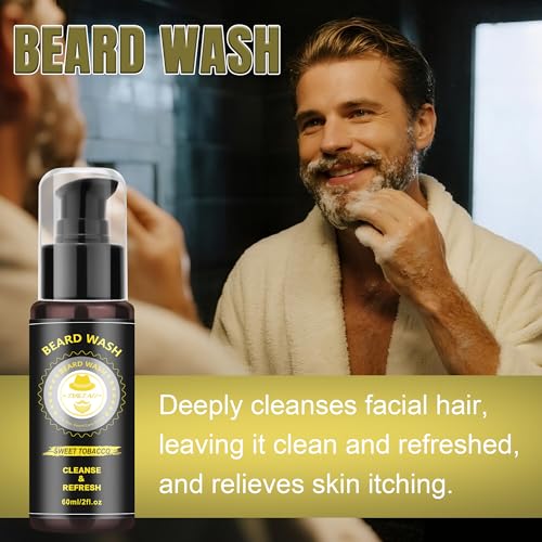 XIKEZAN Gifts for Men, Beard Kit for Mens Care & Grooming with Sweet Tobacco Beard Oils,Wash,Conditioner,Balm,Brush,Comb,Scissors,Cool Birthday Valentines Fathers Christmas Gifts for Men Him Husband