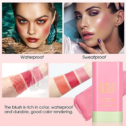 Blush Stick for Cheeks - Cream Makeup Blush Wand, Solid Moisturizer Stick for Cheeks Tint, Natural Blendable Waterproof Korean Matte Long-Lasting Smooth Blushes (#01 Shy Pink)