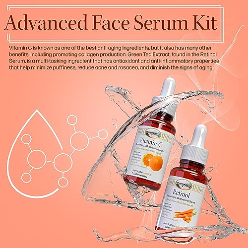 Vitamin C and Retinol Serum for Face, 1 oz. two-pack | Day & Night Kit | Smoothing Natural Anti-Aging Formula | Facial Serum for All Skin