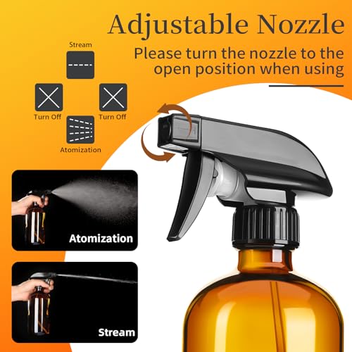 Vitreaux 8oz Amber Glass Spray Bottles, 3 Pack with Adjustable Nozzle