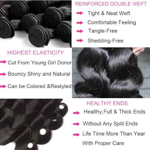 16A Human Hair Bundles18 20 22 24 Inch Body Wave 400g Unprocessed Brazilian Virgin Hair 4 Bundles Deals Human Hair Extensions Quick Weave Human Hair Natural Black Color