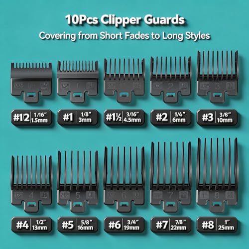 Wahl Clipper Guards Set - 10 Piece 1/16" to 1" Guide Attachments
