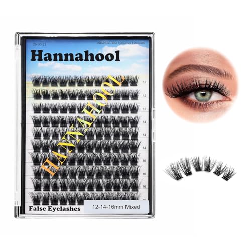 Hannahool 120pcs D Curl Individual Wide Stem Cluster DIY Eye Lashes Extensions Mixed 10-12-14-16mm/14-16-18mm/12-14-16mm Makeup Dramatic Volume Lashes (mixed 12-14-16mm)