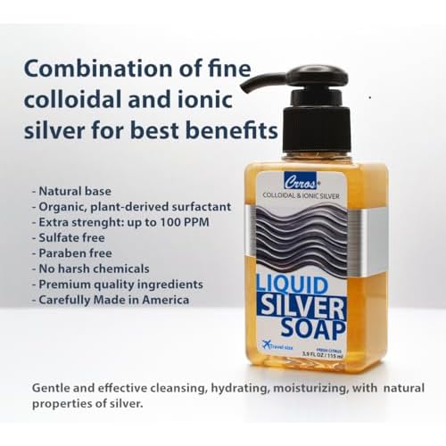 colloidal silver soap natural glycerin soap liquid skin cleanser for hands face body wash extra strenght sulfate SLS SLES parabens phthalates free soft fresh scent nanosilver gel with pump Made in USA