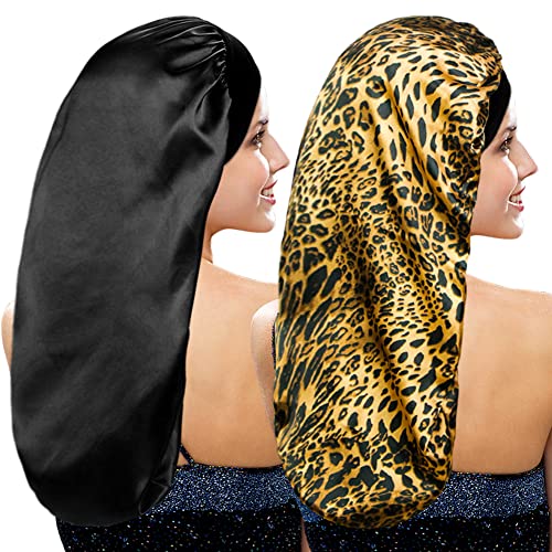 Long Satin Sleep Bonnet for Curly Hair Dreadlocks & Braids - 2 Pack