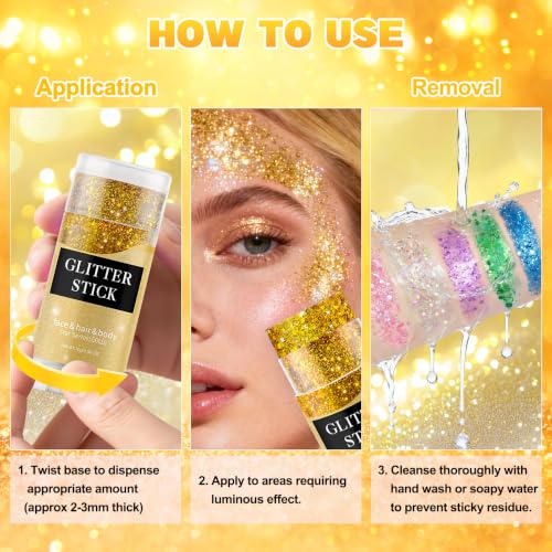 HULYHDP Gold Body & Hair Glitter Stick - Waterproof Holographic Sparkle for Festivals & Parties
