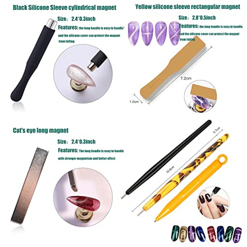 10-Piece Cat Eye Nail Magnet Set with Double-Headed Tools