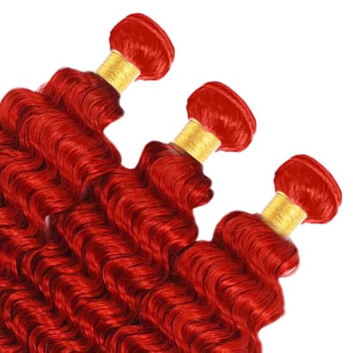 GRed-Wine Red Deep Wave Human Hair Bundles 3 Pack 12-16 Inch - Burgundy, 150g/Bundle, 8A Grade Virgin Peruvian Hair