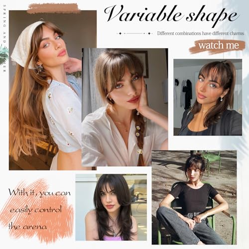 Vigorous Clip in Bangs Real Human Hair 360° Cover Bangs Hair Clip, Wipsy Bangs Reddish Brown Hair Clip on Bangs for Women (Mocha Brown)