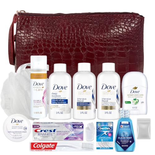 Women's 14-Piece Travel Kit with Dove Products, Burgundy Bag, TSA Compliant