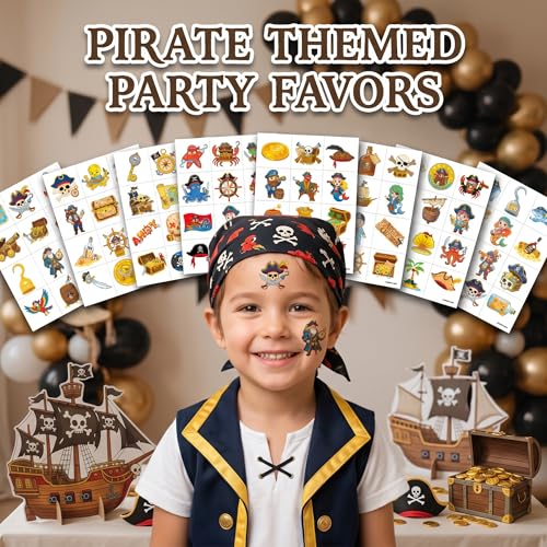 96 Pirate Temporary Tattoos for Kids Pre-Cut Party Favors