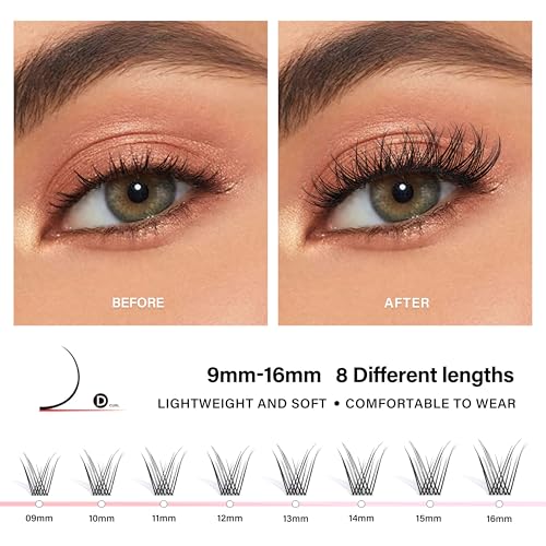 Heartbeat Wispy Lash Clusters with Spikes Thin Invisible Band Eyelash Extension Natural Clear Band Individual Lashes Soft Wispy 9mm-16mm Mixed Length Reusable DIY False Eyelashes (U5)