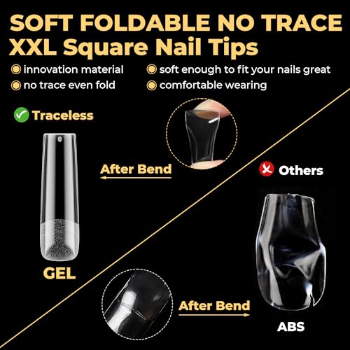 UNA GELLA Full XXL Square No C Curve Gel Nail Tips - Extra Long Square Tips
