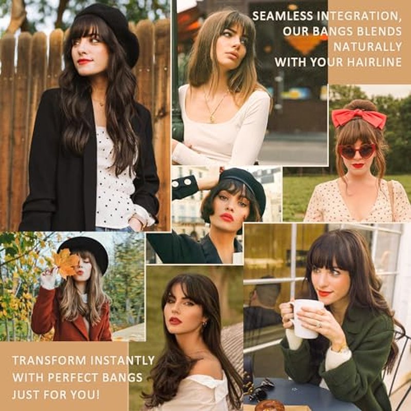 100% Human Hair Clip-In Bangs - Wispy Dark Brown Fringe for Women