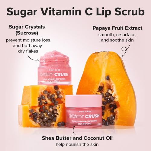 I DEW CARE Overnight Lip Scrub - Cushy Crush | Sugar Vitamin C, Scrubber Exfoliator Products, for Dry and Chapped, Vegan 1.05 Oz
