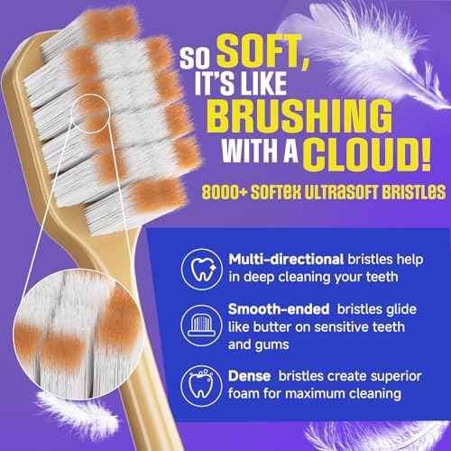 Extra Soft Toothbrush for Sensitive TeethWith £¬10000 Bristles Nano Toothbrush Soft Bristles for Sensitive & Receding Gums, Perfect for Whiter Teeth, 6 Pack