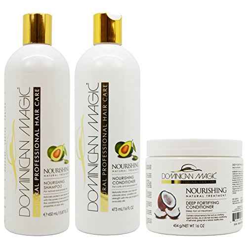 Dominican Magic Nourishing Shampoo, Conditioner & Deep Fortifying Conditioner Set ? Hydrating & Strengthening, Dry, Damaged Hair ? Enhances Shine & Reduces Breakage, All Hair Types