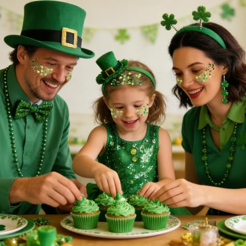 Mysense St Patricks Day Accessories,Shamrock Dangle Earrings,Four Leaf Clover Green Glitter Stick for Face Hair Body,Irish Festival Accessories for Saint Patrick¡¯s Day Outfit Women Girls