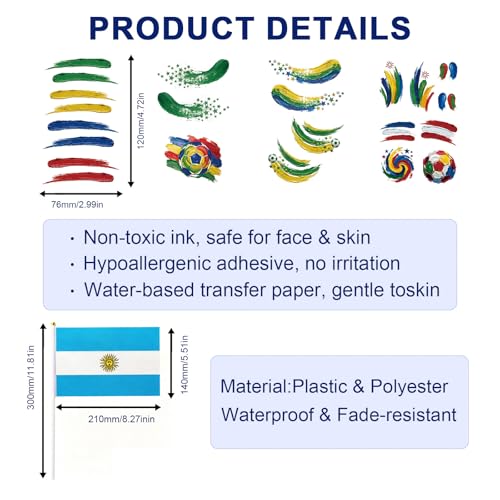 2026 World Cup Face Stickers - Waterproof Argentina Flag Tattoos
