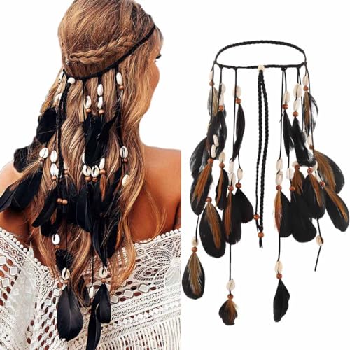 CAKURE Hair Feathers Gypsy Headpiece Viking Costume Feather Hippie Headband Fortune Teller Accessories for Women