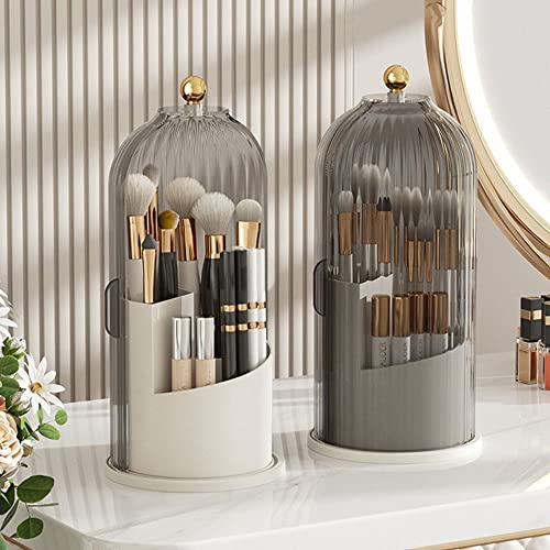 Makeup Brush Holder Organizer with Lid-360¡Æ Rotating Luxury Cosmetic Organizer Makeup Organizer Lipstick Eyebrow Pencil Holder for Vanity Desktop Bathroom Countertop