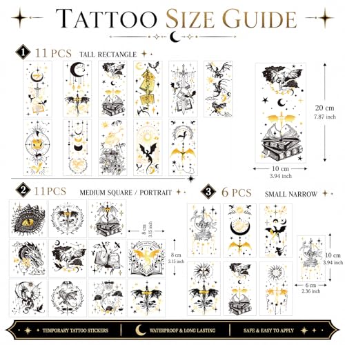 Black Dragon Temporary Tattoos, 28 Pack Gothic Fantasy Stickers